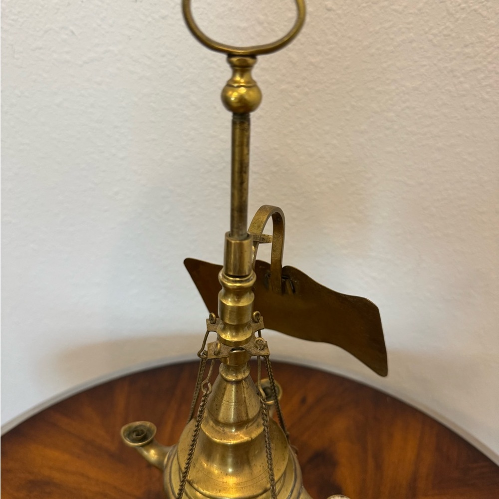 Antique Italian Cast Brass 4 Burner Lucerne Oil Lamp - Picture 8 of 10